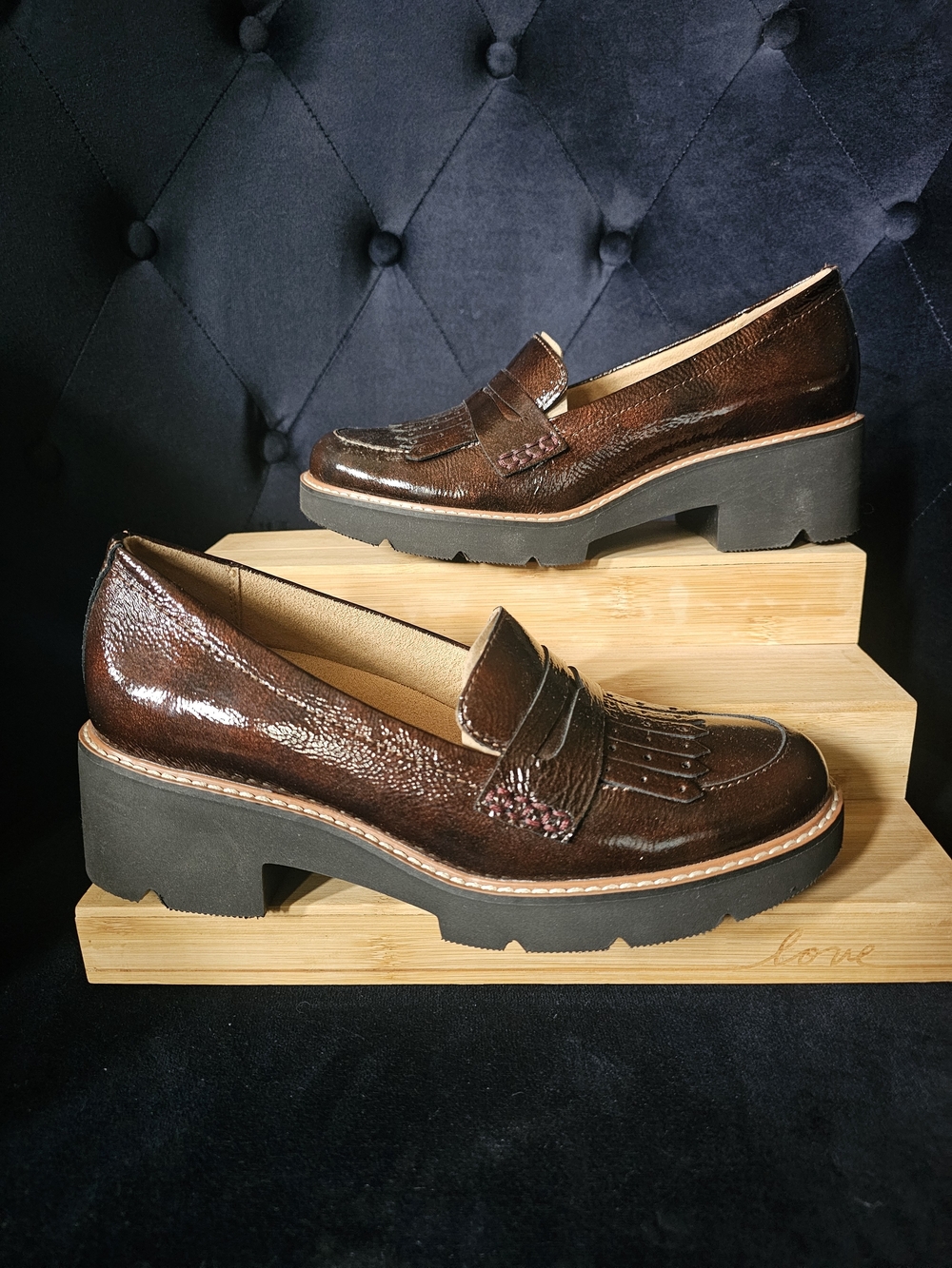 Naturalizer Women's Brown Patent Leather Platform Loafers